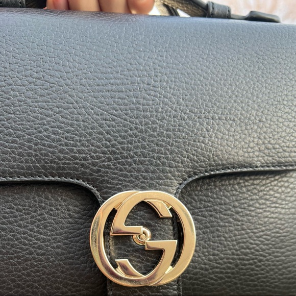 Gucci Dollar Calfskin Interlocking G Top Handle Shoulder Bag Black - Picture 9 of 15